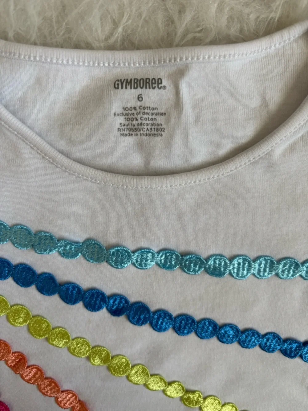 Gymboree White Tee with Colorful Embroidered Rainbow Rays